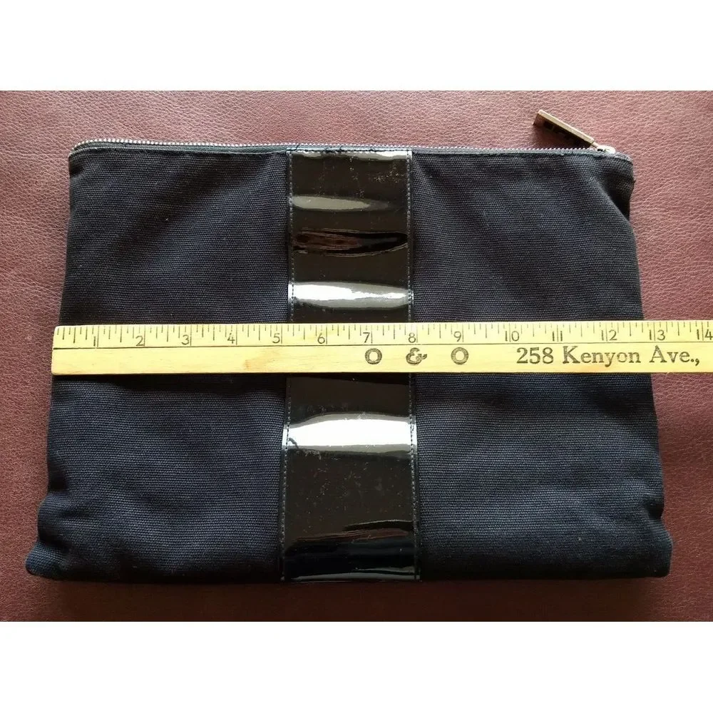 E Cosmetics Black Canvas Zippered Cotton Houndstooth Makeup Toiletry‎ Travel Bag